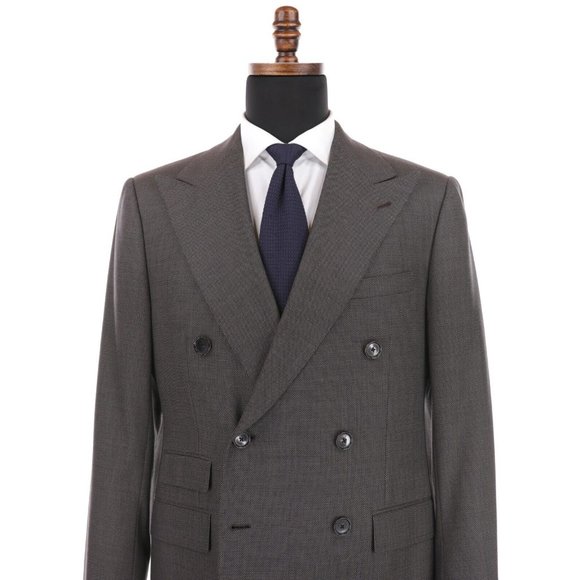 Ralph Lauren Purple Label Suit 42L Brown/Tan Birdseye Double Breasted Wool - Picture 2 of 16